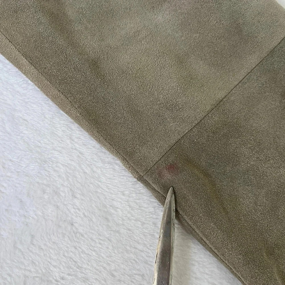 ANJA FLINT Leather Suede Size L Duster Cardigan Tie Up Khaki Neutral Lagenlook - Picture 12 of 13